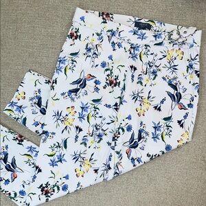 Verve Blues Floral Straight Leg Pants large with buckle